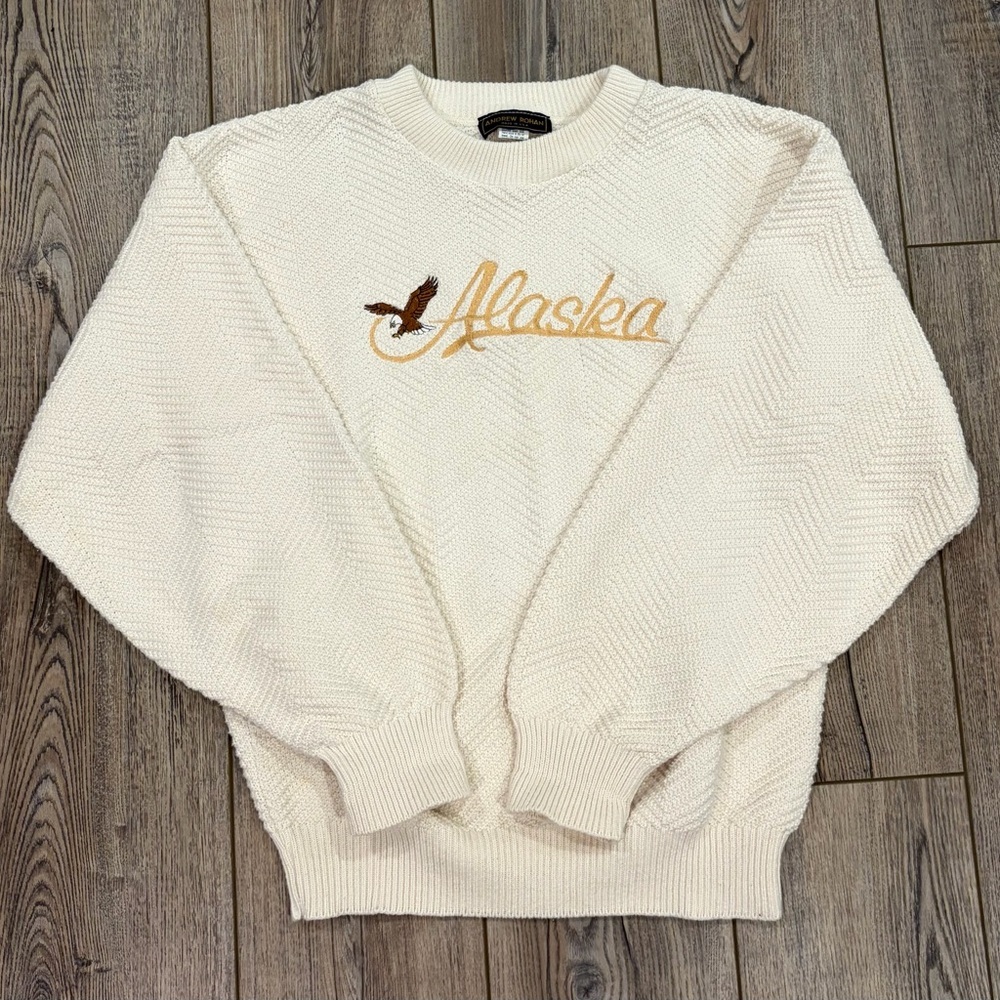 Vintage Andrew Rohan “Alaska” 100% Cotton Crewneck Sweater Made in USA Small USA - Picture 2 of 8